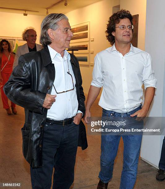 Ricardo Bofill jr and Ricardo Bofill attends the picture exhibition by Serena Vergano, architectRicardo Bofill's wife on July 12, 2012 in Barcelona,...