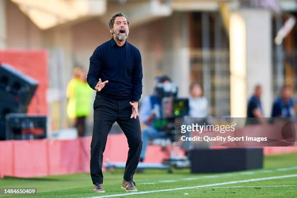 Quique Sanchez Flores, head coach of Getafe CF reacts during the LaLiga Santander match between RCD Mallorca and Getafe CF at Estadi Mallorca Son...