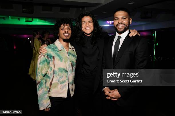 Moe Hashim, Cristo Fernandez and Kola Bokinni attend the BAFTA Television Craft Awards 2023 after party held at The Brewery on April 23, 2023 in...