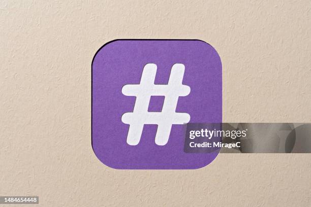 social media hashtag in a square frame, paper craft - hashtag foto e immagini stock