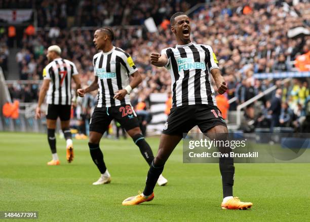 Alexander Isak of Newcastle United celebrates after scoring the team's fourth goal during the Premier League match between Newcastle United and...