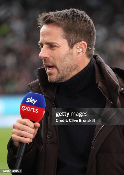 Sky TV pundit Jamie Redknapp prior to the Premier League match between Newcastle United and Tottenham Hotspur at St. James Park on April 23, 2023 in...