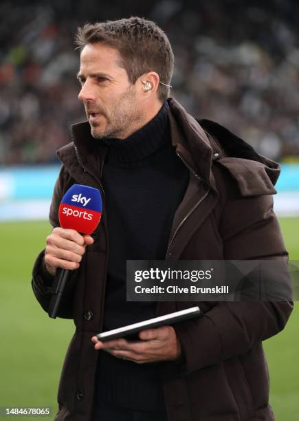 Sky TV pundit Jamie Redknapp prior t the Premier League match between Newcastle United and Tottenham Hotspur at St. James Park on April 23, 2023 in...