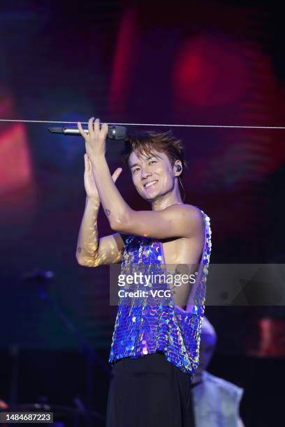 Singer Kenji Wu performs on the stage during Hualiu Music Festival on April 23, 2023 in Nanning, Guangxi Zhuang Autonomous Region of China.