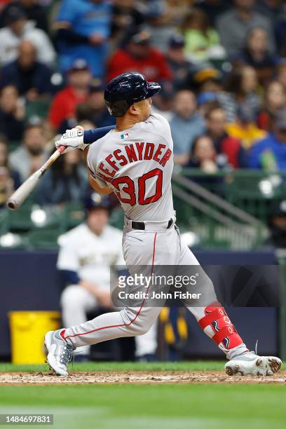 Rob Refsnyder of the Boston Red Sox up to bat during the game against the Milwaukee Brewers at American Family Field on April 22, 2023 in Milwaukee,...