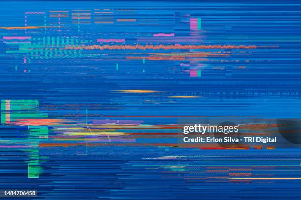 abstract background with digital glitch effect on pixels - error de programación fotografías e imágenes de stock