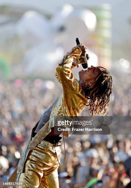 Swae Lee of Rae Sremmurd performs at the Outdoor Theatre during the 2023 Coachella Valley Music and Arts Festival on April 23, 2023 in Indio,...