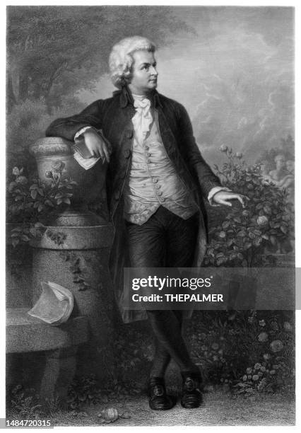 illustrazioni stock, clip art, cartoni animati e icone di tendenza di incisione ritratto di mozart 1863 - mozart