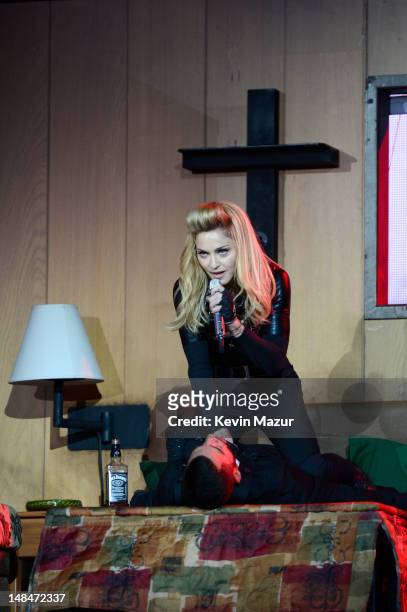 Madonna performs during her MDNA Tour at Hyde Park on July 17, 2012 in London, England.