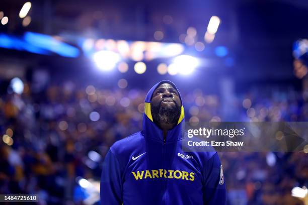 Draymond Green of the Golden State Warriors stands on the court before their game against the Sacramento Kings in Game Four of the Western Conference...