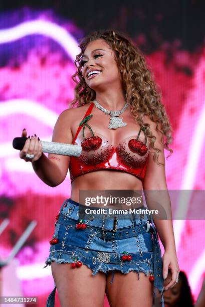 Latto performs at the Sahara Tent during the 2023 Coachella Valley Music and Arts Festival on April 23, 2023 in Indio, California.