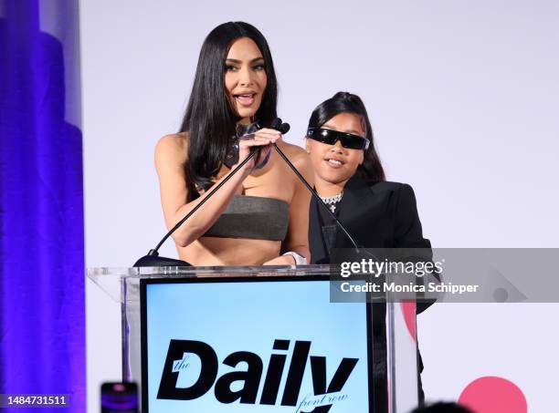 Kim Kardashian and North West speak onstage during The Daily Front Row's Seventh Annual Fashion Los Angeles Awards at The Beverly Hills Hotel on...