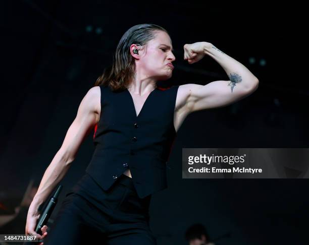 Christine and the Queens performs at the Mojave Tent during the 2023 Coachella Valley Music and Arts Festival on April 23, 2023 in Indio, California.