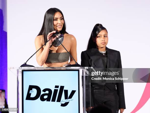 Kim Kardashian and North West speak onstage during The Daily Front Row's Seventh Annual Fashion Los Angeles Awards at The Beverly Hills Hotel on...