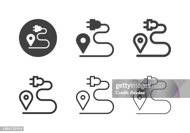ilustraciones, imágenes clip art, dibujos animados e iconos de stock de iconos de dirección del cargador ev - serie múltiple - movilidad sostenible