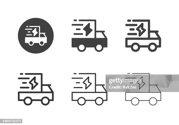 electric delivery truck icons - multi series - refrigerator truck stock illustrations