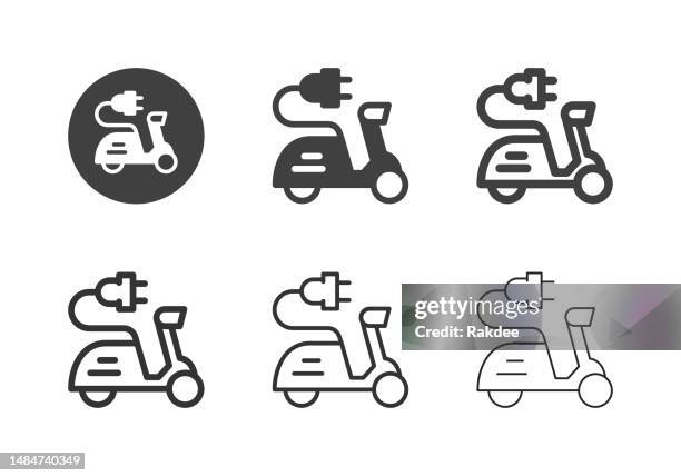 illustrazioni stock, clip art, cartoni animati e icone di tendenza di icone scooter elettrico - multi series - veicolo elettrico automobile con biodiesel