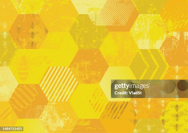 ilustrações, clipart, desenhos animados e ícones de honey bee pattern honeycomb hexágono abstract grunge fundo - honey dipper