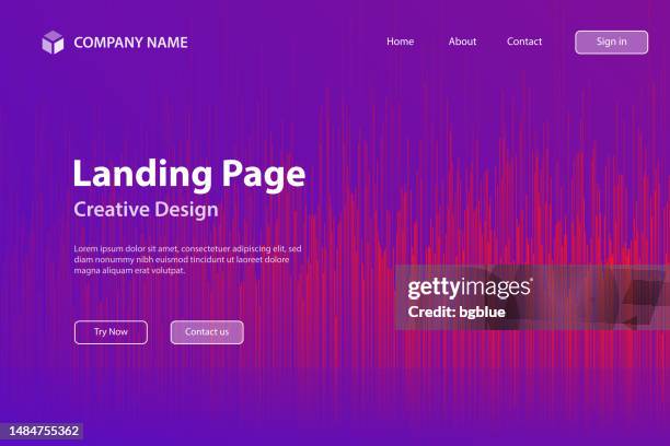 landing page template - abstract background with vertical lines and purple gradient - spacious office stock illustrations
