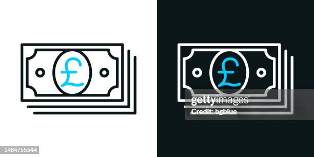 pound banknotes. bicolor line icon on black or white background - editable stroke - uk pound notes stock illustrations