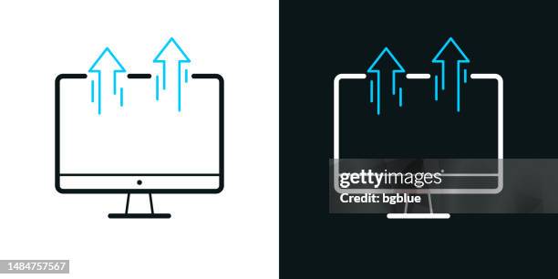 send from desktop computer. bicolor line icon on black or white background - editable stroke - clouds black background stock illustrations