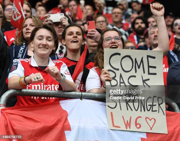 Arsenal fans during the UEFA Women's Champions League semi final 1st leg match between VfL Wolfsburg and Arsenal at Volkswagen Arena on April 23,...