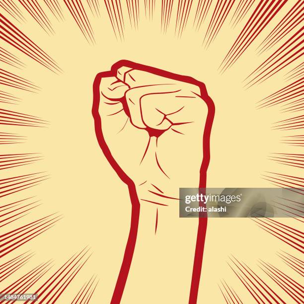 stockillustraties, clipart, cartoons en iconen met a firmly powerful fist in the background with comic effects lines - social justice concept