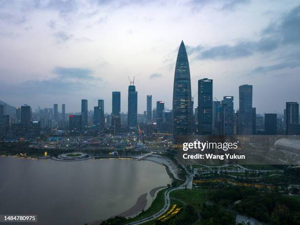 aerial photography of shenzhen urban skyline - 広東省 ストックフォトと画像