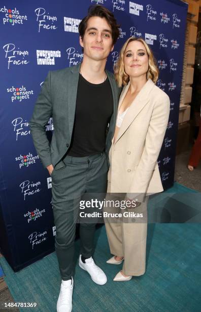 Kyle Selig and Erika Henningsen pose at the opening night of the new play "Prima Facie" on Broadway at The Golden Theatre on April 23, 2023 in New...