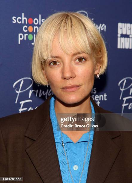 Lily Allen poses at the opening night of the new play "Prima Facie" on Broadway at The Golden Theatre on April 23, 2023 in New York City.