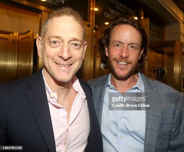 David Binder and Rob Bannon pose at the opening night of the new play "Prima Facie" on Broadway at The Golden Theatre on April 23, 2023 in New York...