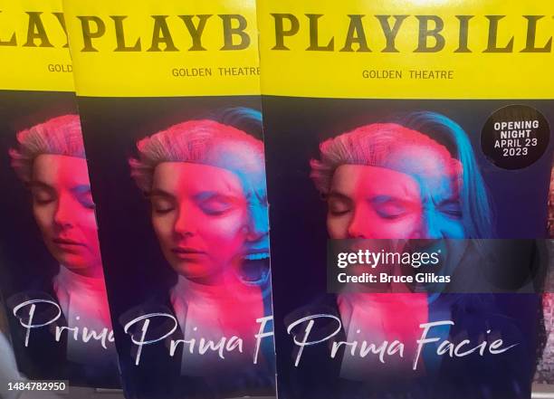 Playbills at the opening night of the new play "Prima Facie" on Broadway at The Golden Theatre on April 23, 2023 in New York City.