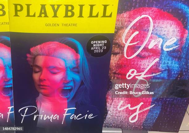 Playbills at the opening night of the new play "Prima Facie" on Broadway at The Golden Theatre on April 23, 2023 in New York City.