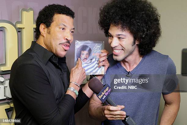 Episode 4288 -- Pictured: Musical guest Lionel Richie during an interview with Bryan Branly backstage on July 17, 2012 --