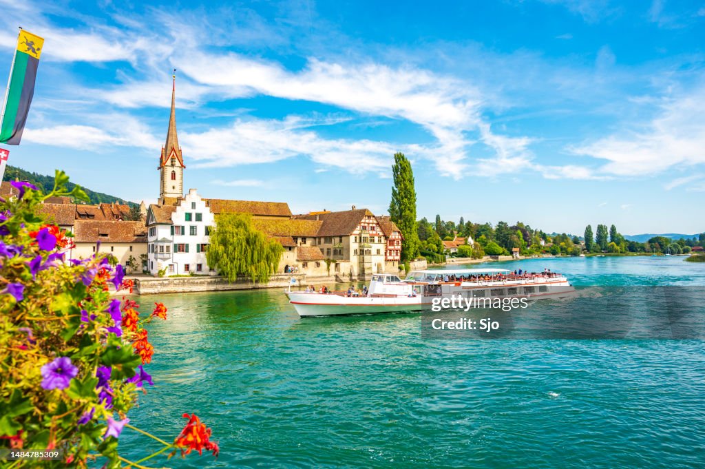 Ferry sailing on the river Rhine in Stein am Rhein