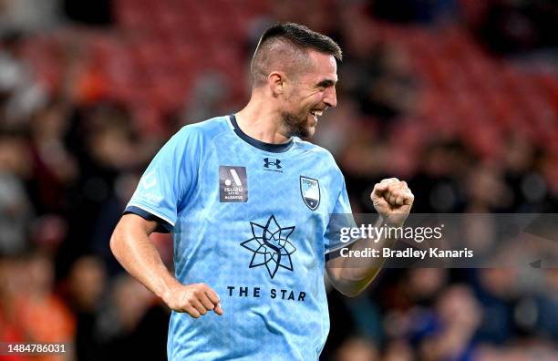 Robert Mak of Sydney celebrates after scoring a goal during the round 25 A-League Men's match between Brisbane Roar and Sydney FC at Suncorp Stadium,...