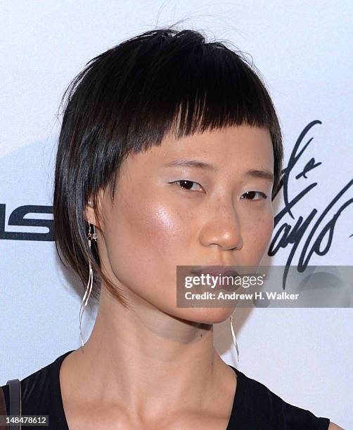 Designer Ping Wu attends the Project Runway Life-Sized Interactive Runway installation on The High Line In New York at The High Line on July 17, 2012...