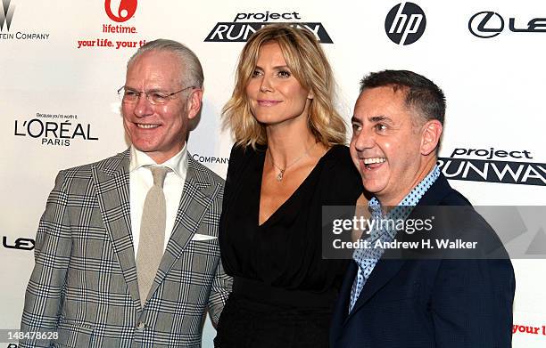 Personality Tim Gunn, model Heidi Klum, and Senior Vice President of Marketing at Lifetime Networks Tim Nolan attend the Project Runway Life-Sized...