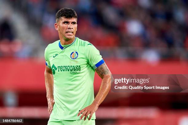 Carles Aleña of Getafe CF looks on during the LaLiga Santander match between RCD Mallorca and Getafe CF at Estadi Mallorca Son Moix on April 23, 2023...