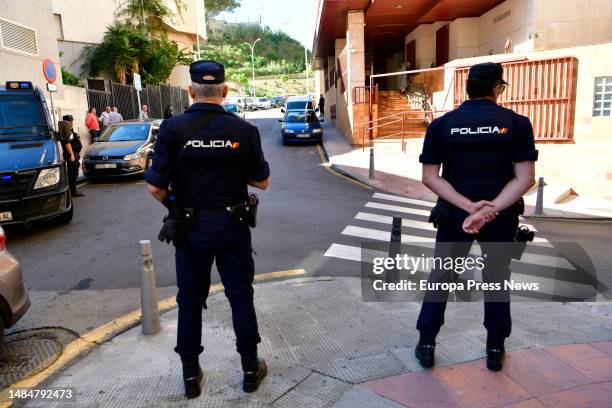 Two National Police officers participate in the police operation of the gang 'Los Piolines', on 24 April, 2023 in Ceuta, Spain. The alleged drug...