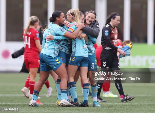 Southampton players celebrate following the FA Women's Championship match between Coventry United and Southampton at Butts Park Arena on April 23,...