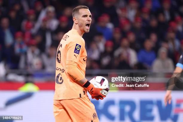 Marseille goalkeeper Pau Lopez during the Ligue 1 Uber Eats match between Olympique Lyonnais and Olympique de Marseille at Groupama Stadium on April...