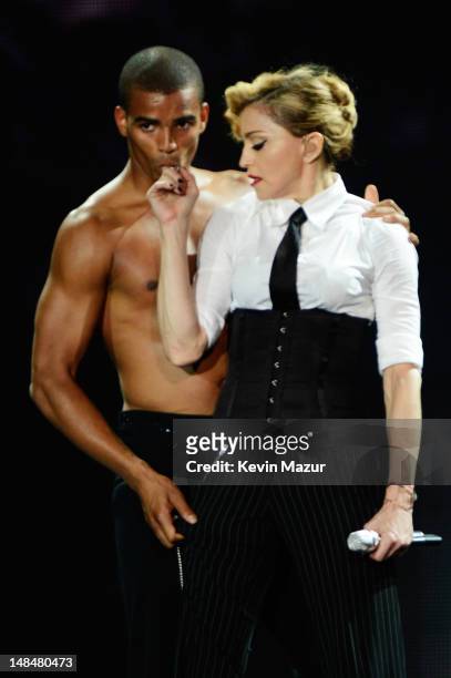 Brahim Zaibat performs onstage with Madonna during her MDNA Tour at Hyde Park on July 17, 2012 in London, England.