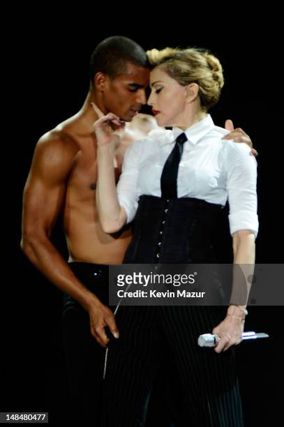 Brahim Zaibat performs onstage with Madonna during her MDNA Tour at Hyde Park on July 17, 2012 in London, England.