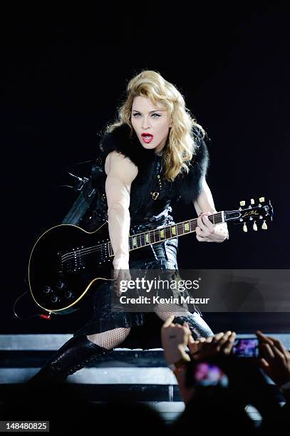 Madonna performs during her MDNA Tour at Hyde Park on July 17, 2012 in London, England.