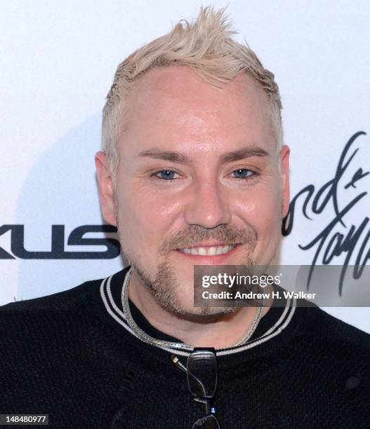 Designer Stephan "Suede" Baum attends the Project Runway Life-Sized Interactive Runway installation on The High Line In New York at The High Line on...