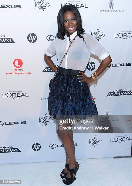 Designer Kimberly Goldson attends the Project Runway Life-Sized Interactive Runway installation on The High Line In New York at The High Line on July...