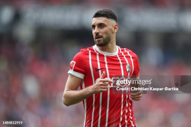 Vincenzo Grifo of SC Freiburg in action during the Bundesliga match between Sport-Club Freiburg and FC Schalke 04 at Europa-Park Stadion on April 23,...