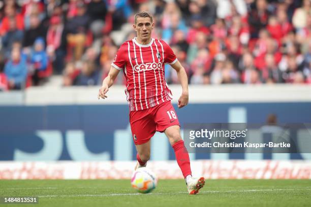 Nils Petersen of SC Freiburg in action during the Bundesliga match between Sport-Club Freiburg and FC Schalke 04 at Europa-Park Stadion on April 23,...
