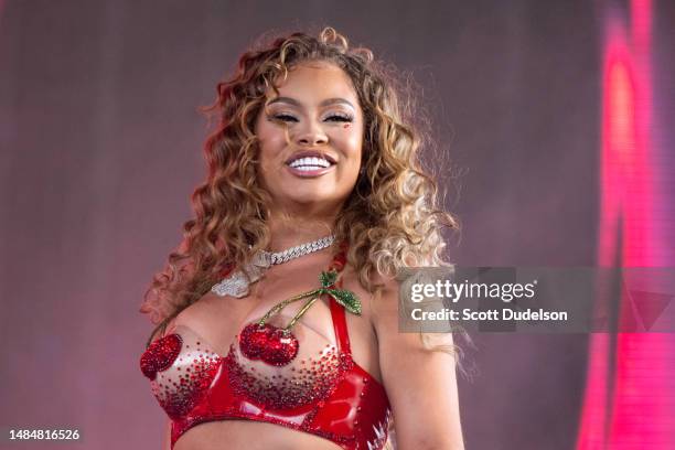 Singer Latto performs onstage during Weekend 2, Day 3 of the 2023 Coachella Valley Music and Arts Festival on April 23, 2023 in Indio, California.